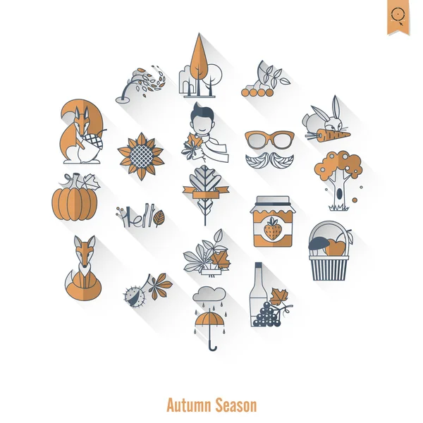 Conjunto de iconos planos de otoño — Vector de stock