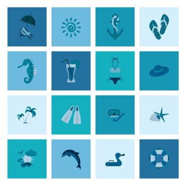 Yaz ve plaj basit düz simgeler