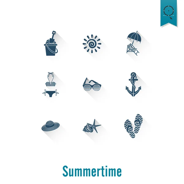 Summer and Beach Simple Flat Icons — Stock Vector