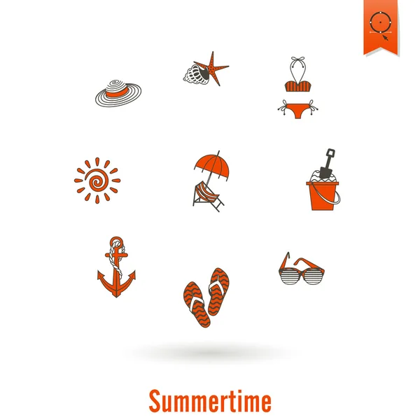 Καλοκαίρι και η παραλία απλή επίπεδη εικονίδια — Διανυσματικό Αρχείο