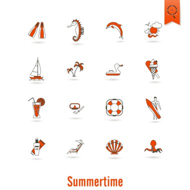 Yaz ve plaj basit düz simgeler