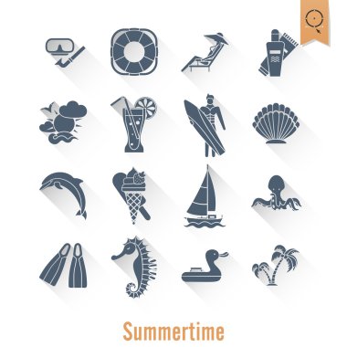 Yaz ve plaj basit düz simgeler
