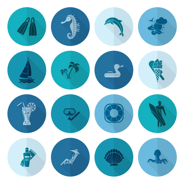 Yaz ve plaj basit düz simgeler