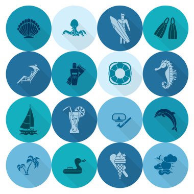 Yaz ve plaj basit düz simgeler