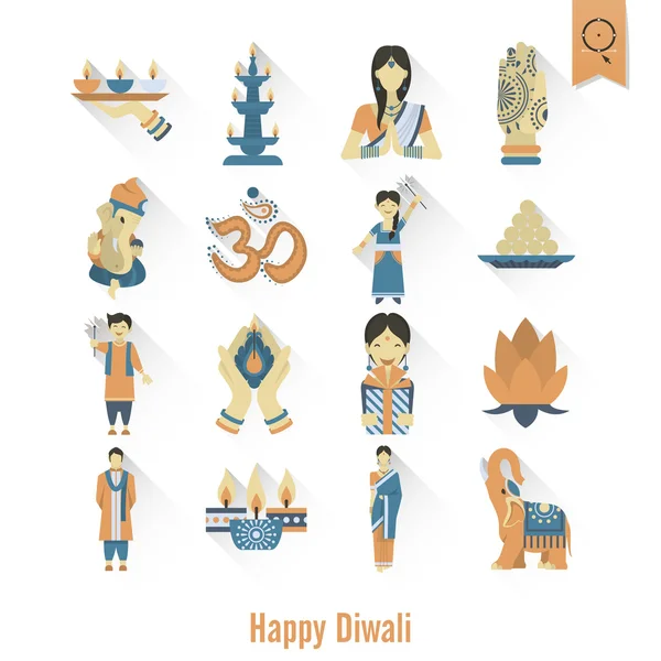 Diwali. Iconos del Festival Indio — Archivo Imágenes Vectoriales