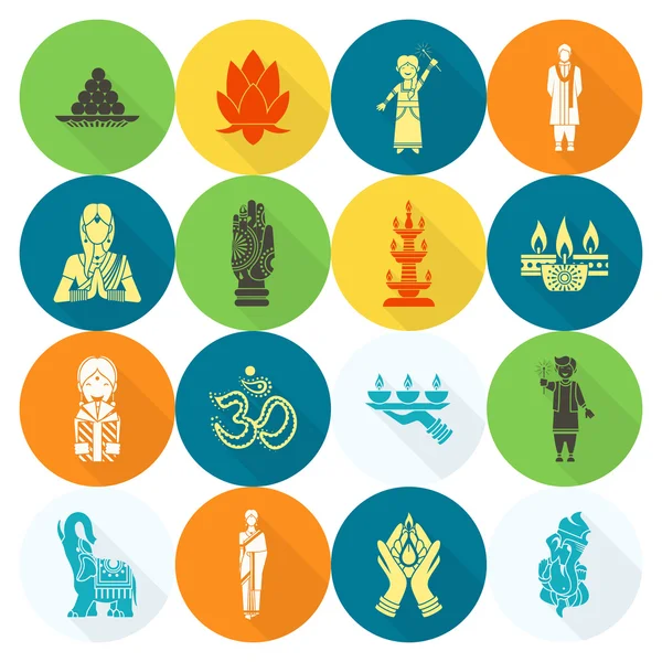 Diwali. Indiase Festival pictogrammen — Stockvector