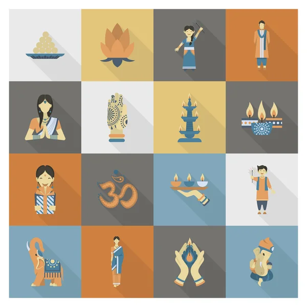 Diwali. Indiase Festival pictogrammen — Stockvector