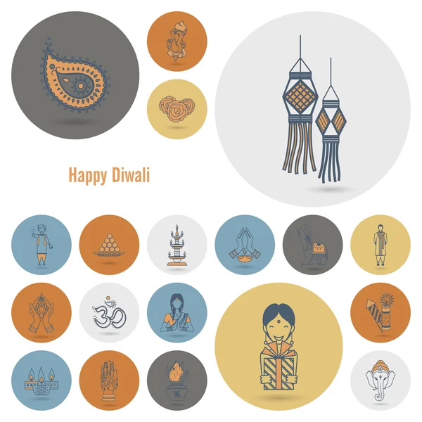 Diwali. Indian Festival Icons — Stock Vector