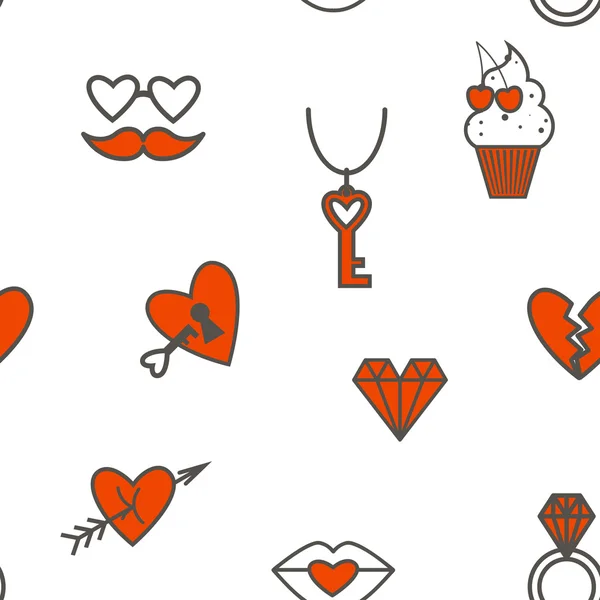 Romantico senza soluzione di continuità con i simboli di San Valentino — Vettoriale Stock