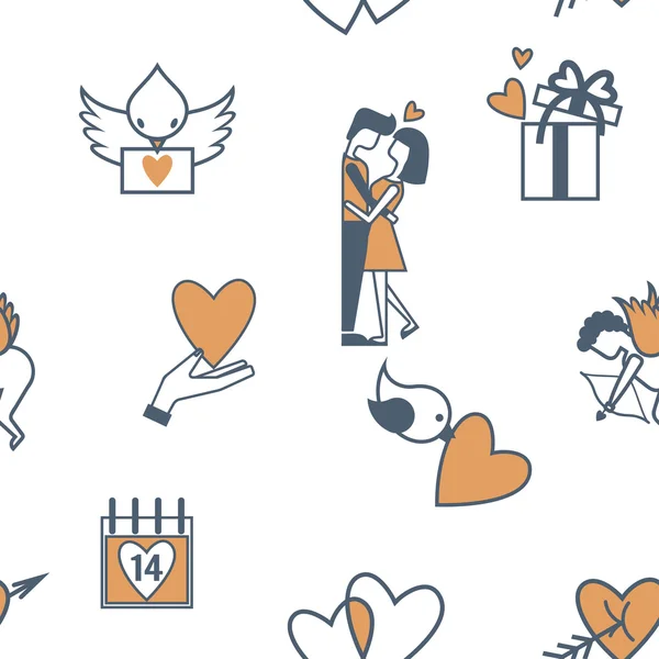 Romántico sin costuras con símbolos del día de San Valentín — Vector de stock