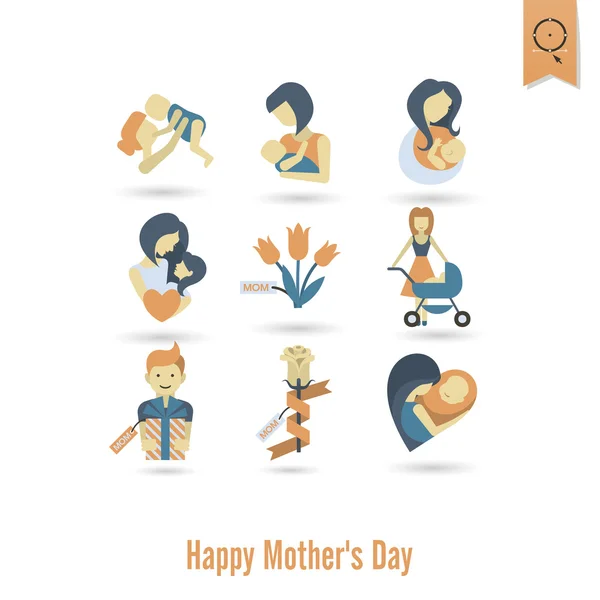 Feliz Día de las Madres Iconos — Vector de stock