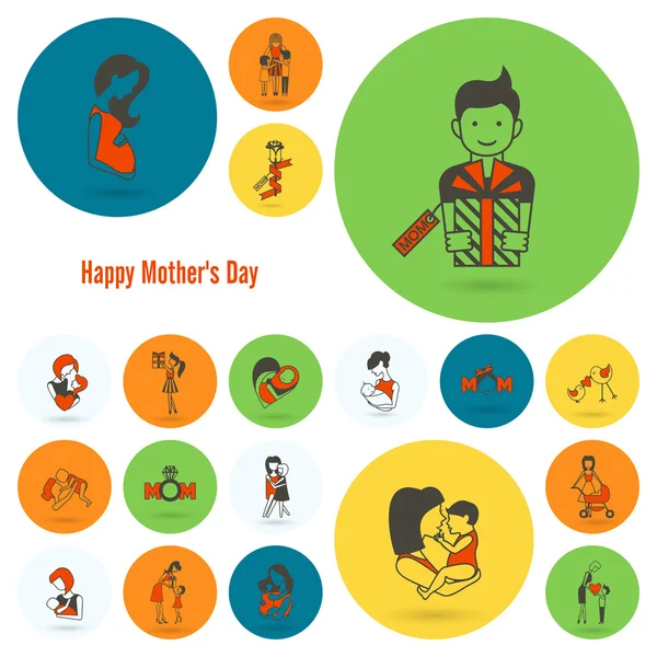 Feliz Día de las Madres Iconos — Vector de stock