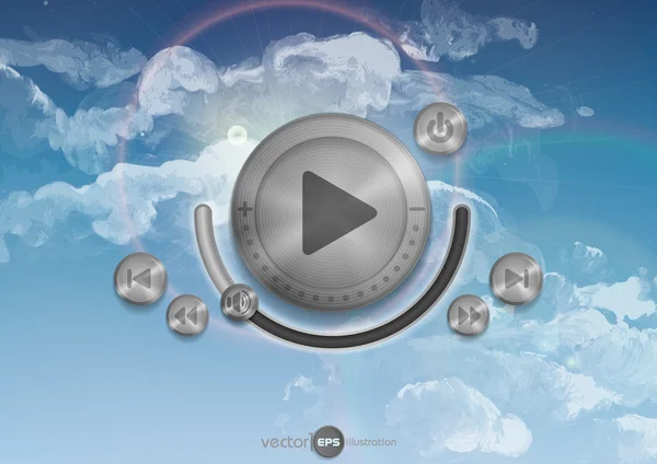 Icono de aplicación de tecnología abstracta con botón de música — Vector de stock