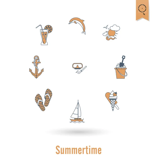 Summer and Beach Simple Flat Icons — Stock Vector