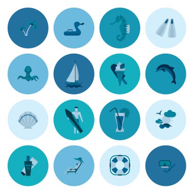 Yaz ve plaj basit düz simgeler