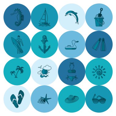 Yaz ve plaj basit düz simgeler