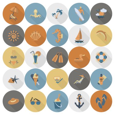 Yaz ve plaj basit düz simgeler