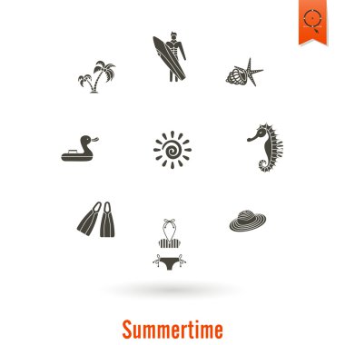 Yaz ve plaj basit düz simgeler