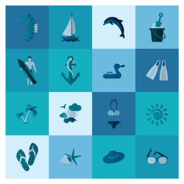 Yaz ve plaj basit düz simgeler