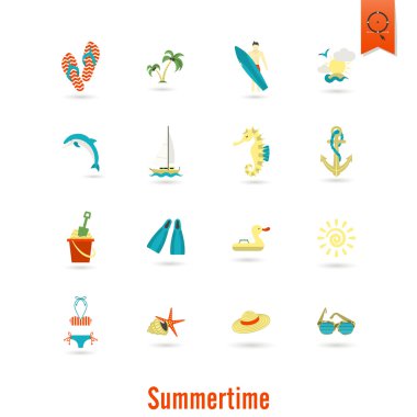 Yaz ve plaj basit düz simgeler