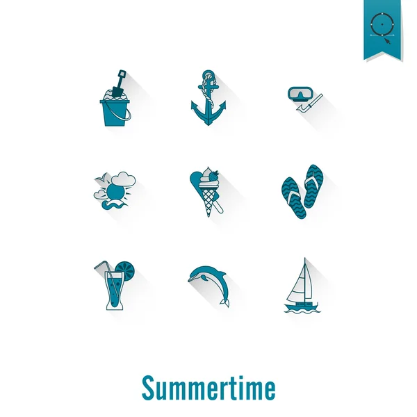 Summer and Beach Simple Flat Icons — Stock Vector