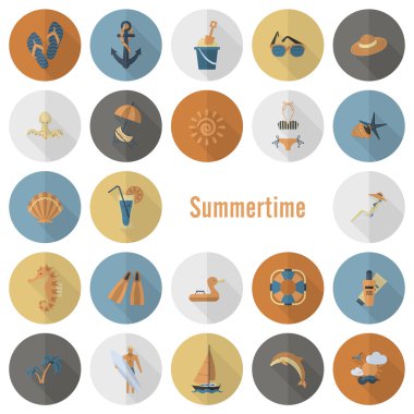 Yaz ve plaj basit düz simgeler