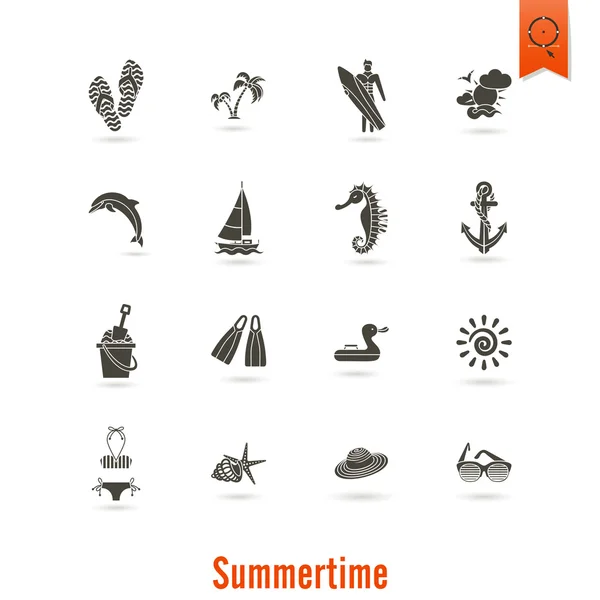 Summer and Beach Simple Flat Icons — Stock Vector