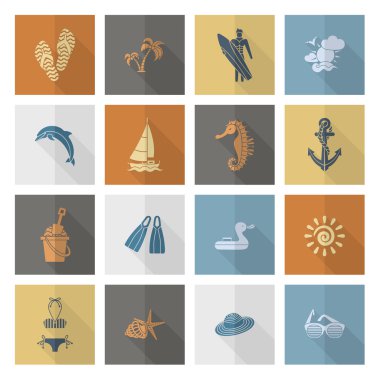 Yaz ve plaj basit düz simgeler