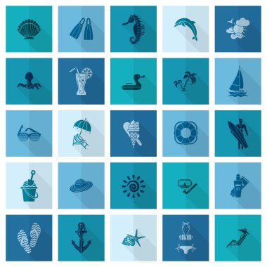 Yaz ve plaj basit düz simgeler