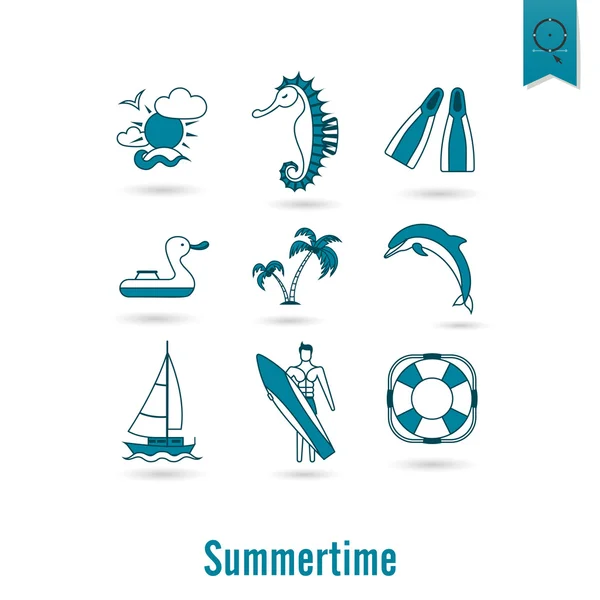 Summer and Beach Simple Flat Icons — Stock Vector