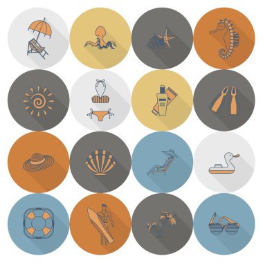 Yaz ve plaj basit düz simgeler