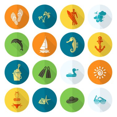 Yaz ve plaj basit düz simgeler