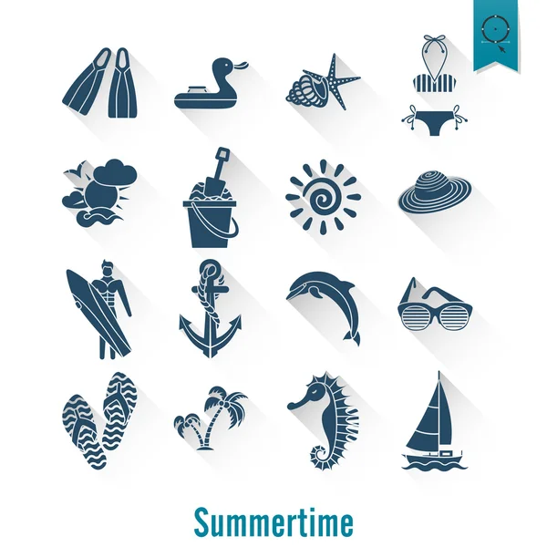 Summer and Beach Simple Flat Icons — Stock Vector