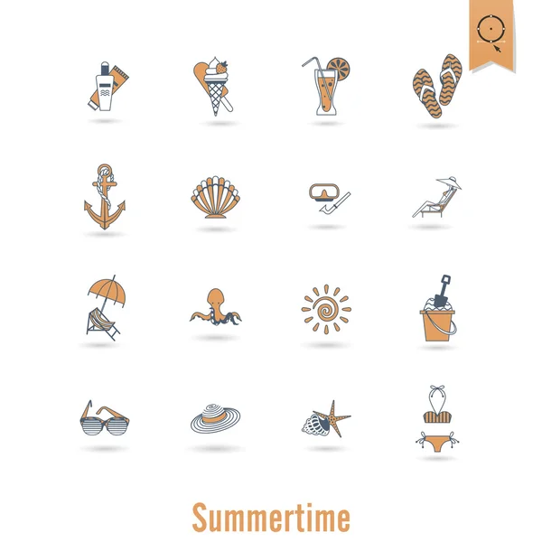 Zomer en strand eenvoudige plat pictogrammen — Stockvector