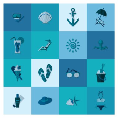 Yaz ve plaj basit düz simgeler