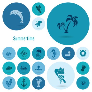 Yaz ve plaj basit düz simgeler