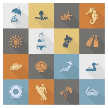 Yaz ve plaj basit düz simgeler