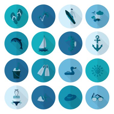 Yaz ve plaj basit düz simgeler