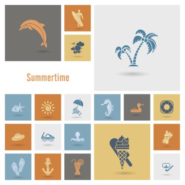 Yaz ve plaj basit düz simgeler