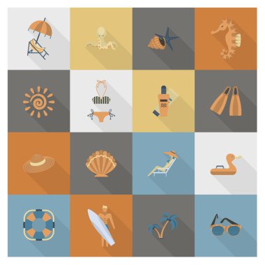 Yaz ve plaj basit düz simgeler