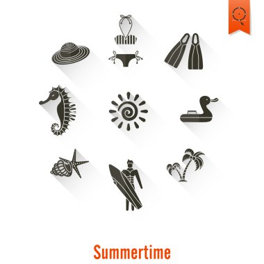 Yaz ve plaj basit düz simgeler