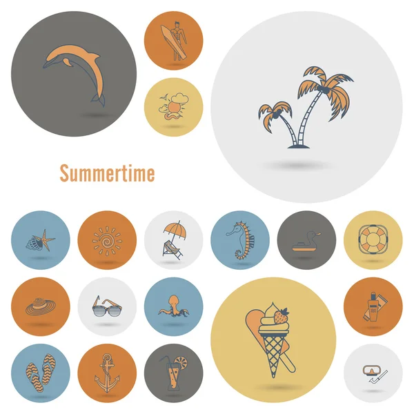 Verano y playa simples iconos planos — Archivo Imágenes Vectoriales