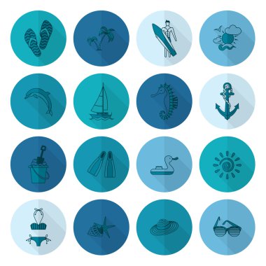 Yaz ve plaj basit düz simgeler