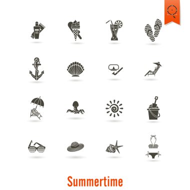Yaz ve plaj basit düz simgeler