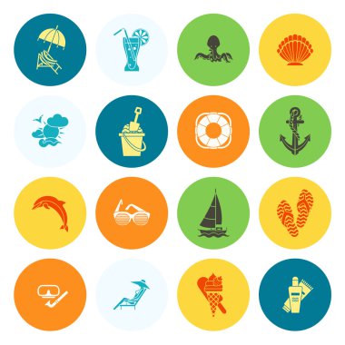 Yaz ve plaj basit düz simgeler