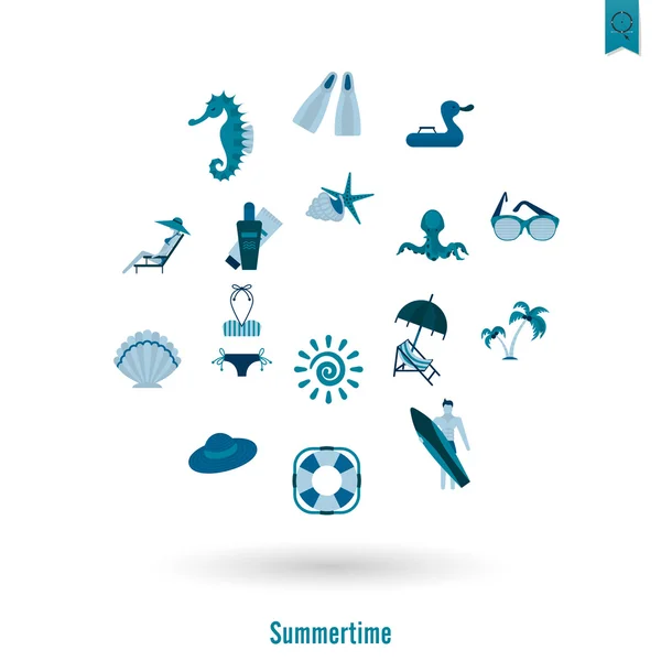 Sommer und Strand einfache flache Symbole — Stockvektor