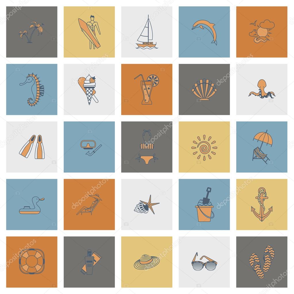 Summer and Beach Simple Flat Icons