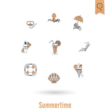 Yaz ve plaj basit düz simgeler