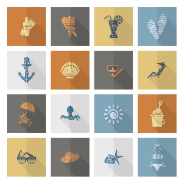 Yaz ve plaj basit düz simgeler