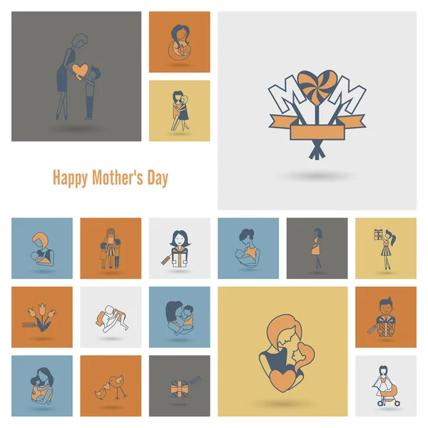 Feliz Día de las Madres Iconos — Vector de stock